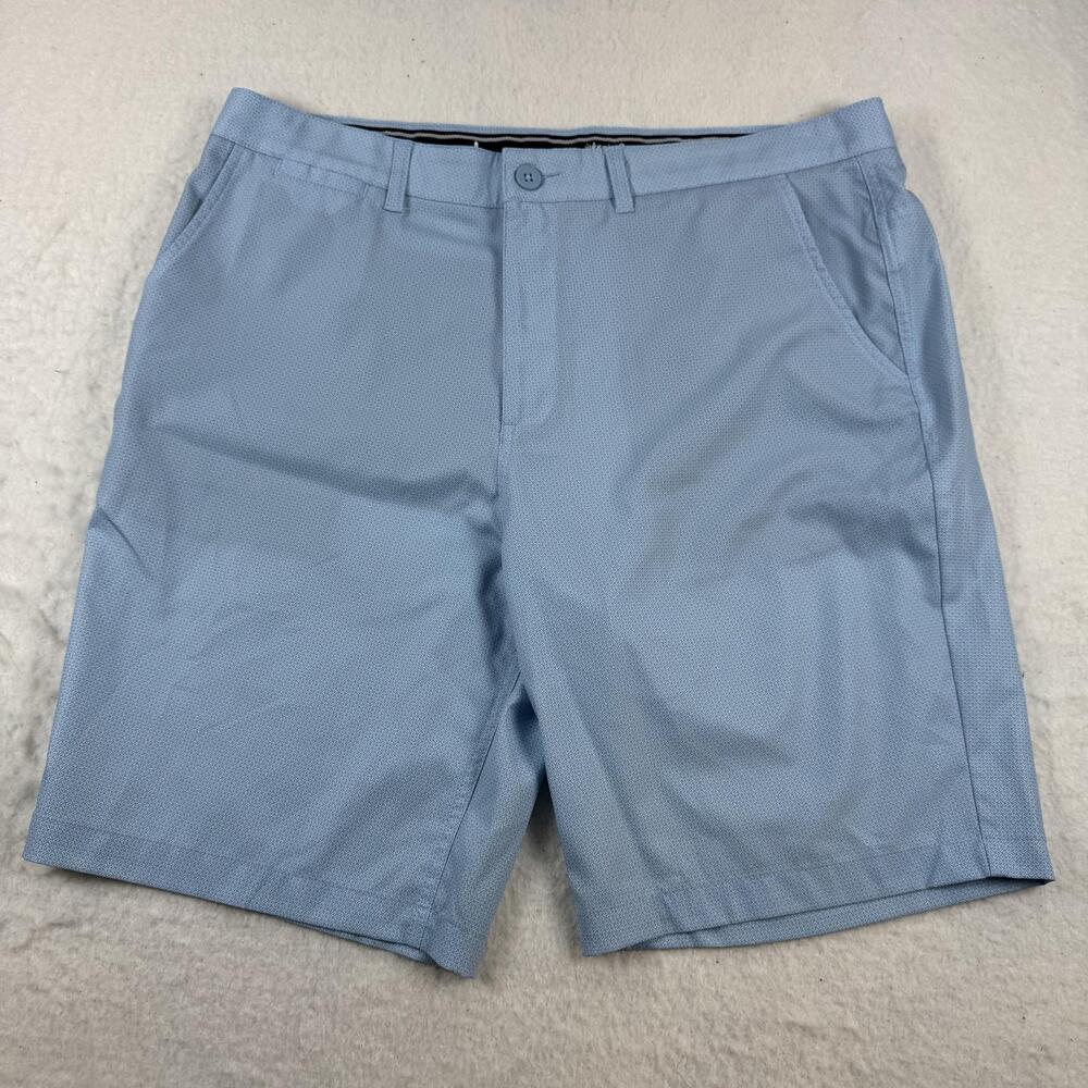 Johnnie-O Shorts Mens Size 36 Blue Geometric Print Chino 9 Inseam Microfiber